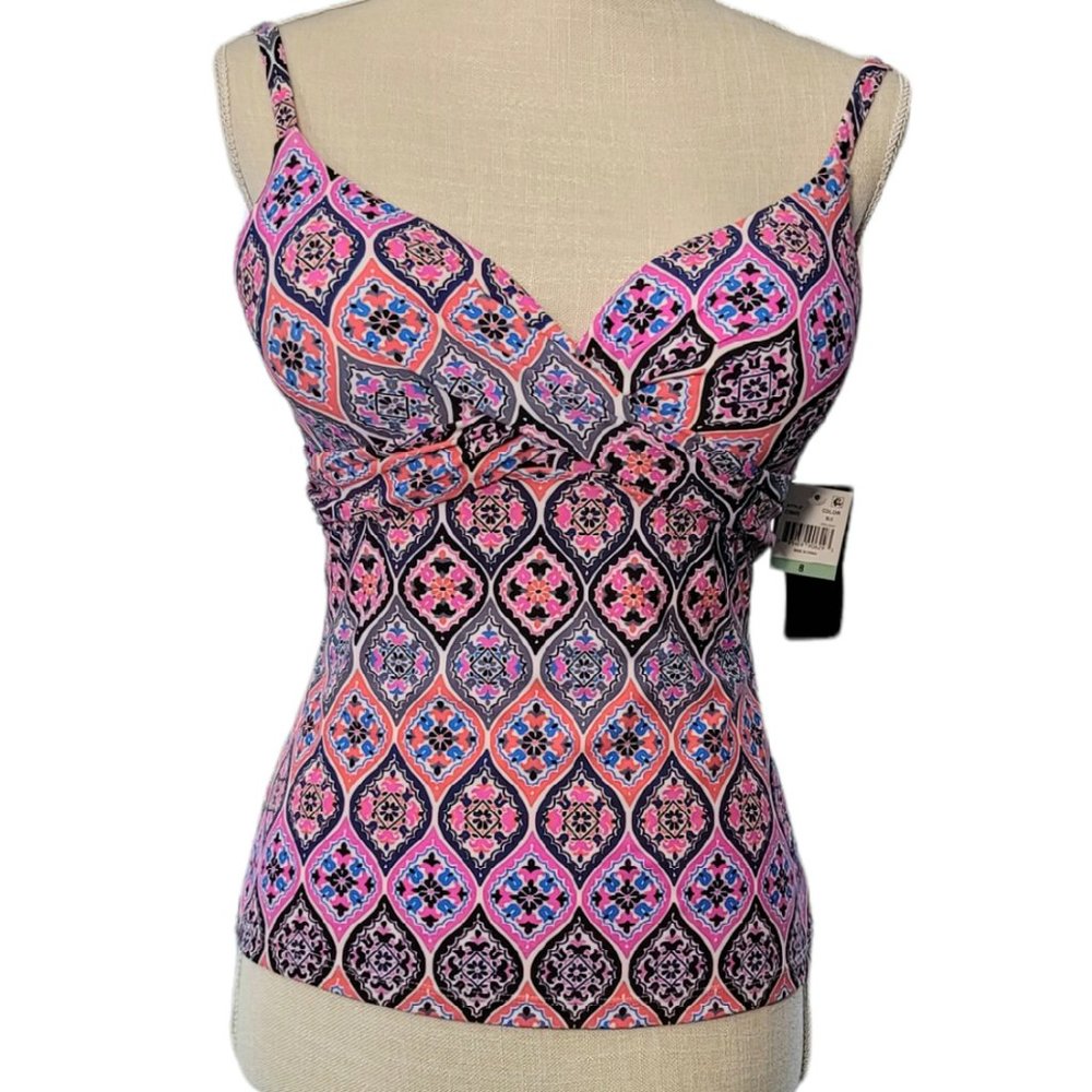 NWT Island Escape Swimsuit Tankini Top Bimini Gemini Pink Size 8